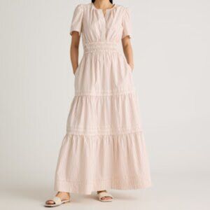 Quince 100% Organic Cotton Poplin Tiered Maxi Dress in Terracotta Stripe XL NWT